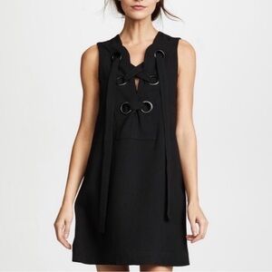English Factory Lace Up Front Sleeveless LBD Mini Dress in Black, Size L, EUC